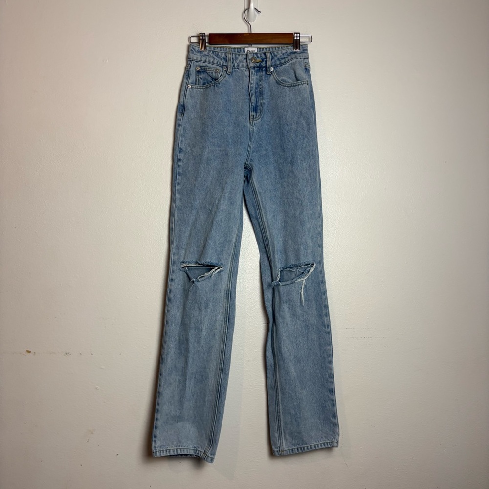 Princess Polly 100% Cotton Straight‎ Leg High Rise Light Blue Denim Jeans Size 2